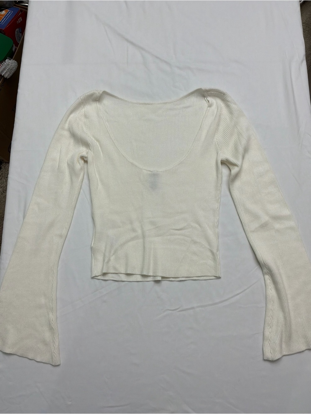 Divided Off-Shoulder Cream Ribbed Knit Sweater - Picture 11 of 11